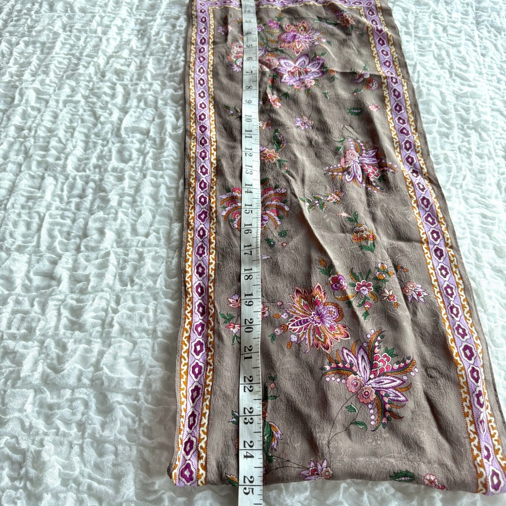 Oscar de la Renta Silk Scarf Floral Taupe Purple Long Designer Wrap 50” - Picture 9 of 10